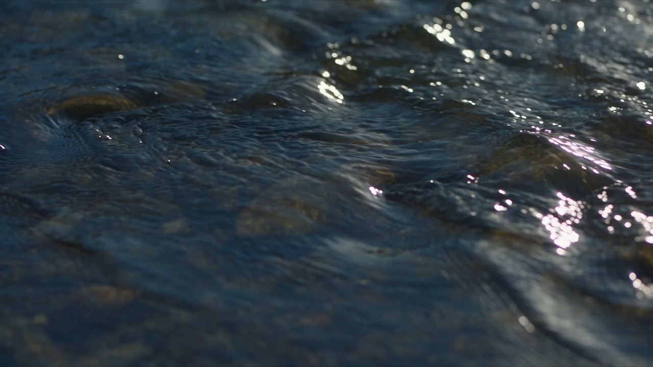 La superficie di un fiume ripresa da vicinissimo alle prime luci